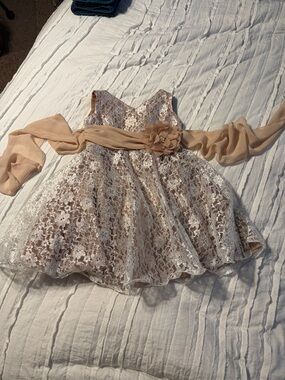 Girls Lace Formal Dress with Floral Sash in Blush
